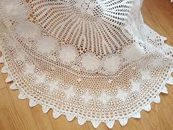 Vintage Hand Crochet Round Cotton Table Cloth 51"