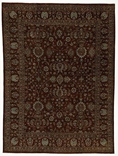 Ziegler Oriental Runner Wool Rug - Chocolate and Pale Blue 8.10x11.1' - Made of 100% Pure Imported Wool
