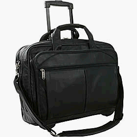 World Richman 8029-03 Leather Rolling 15 Inch Laptop Briefcase
