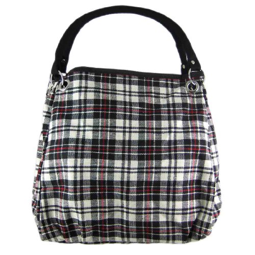 Black / White Plaid Fabric Shoulder Bag Handbag