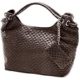 VONETTA Brown Embossed Woven Large Hobo Double Handles Shoulder Bag Satchel Handbag Purse w/Mini Bag
