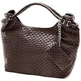 VONETTA Brown Embossed Woven Large Hobo Double Handles Shoulder Bag Satchel Handbag Purse w/Mini Bag