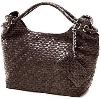 VONETTA Brown Embossed Woven Large Hobo Double Handles Shoulder Bag Satchel Handbag Purse w/Mini Bag VONETTA Brown Embossed Woven Large Hobo Double Handles Shoulder Bag Satchel Handbag Purse w/Mini Bag