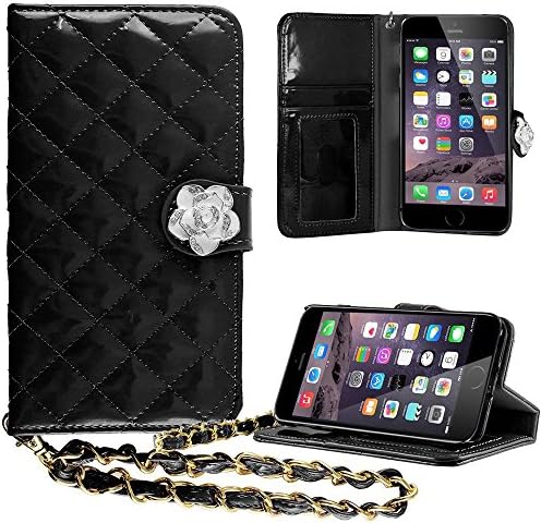iPhone 6 Plus Case, Pasonomi® iPhone 6+ 5.5 leather case, Diamond Rose Flower Design PU leather Wallet Case Cover for Apple iPhone 6 Plus 5.5 inch with Card Slots (Black)