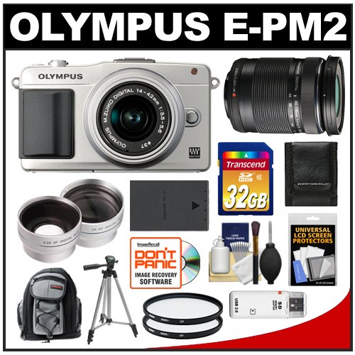 Olympus PEN E-PM2 Digital Camera Body & 14-42mm II R Lens (Silver/Silver) with 40-150mm Lens + 32GB Card + Backpack + Battery + Tripod + Lens Set + 2 Filters + Accessory Kit On Sale