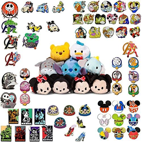 Disney Trading Pin Lot of 20 Lapel Collector Pins! No Duplication! Featuring A Random Disney ''Tsum Tsum'' Plush - Mini - 3 1/2! By Owl Castle Toys!