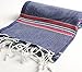 Paradise Series Turkish Bath Towels – Traditional Peshtemal Design for Bathrooms, Beach, Sauna – 100% Natural Cotton, Ultra-Soft, Fast-Drying, Absorbent – Warm, Rich Colors with Stripes Dark Blue/Red