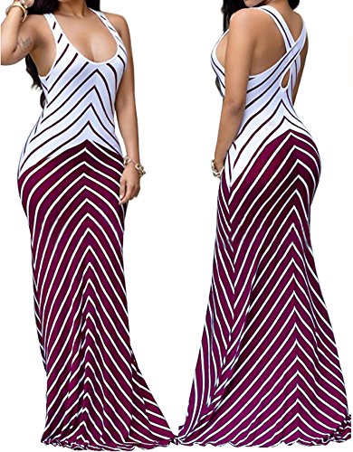 shekiss Women Sleeveless Sexy Maxi Stretch Bodycon Party Bandage Club Dresses, Burgundy,XX-Large