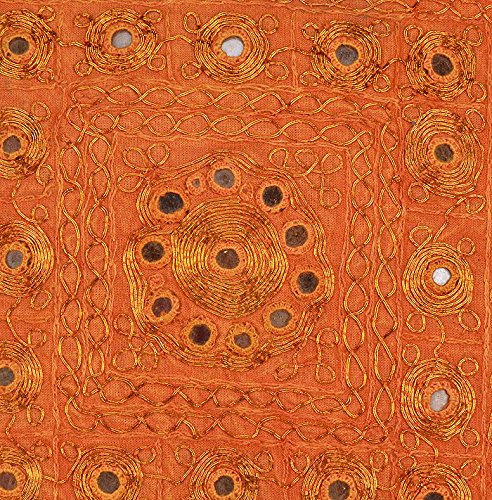 Imagen 3 de Hecho a mano Decoración del hogar indio Algodón Zari de oro y Trabajo Mirror Cojín tamaño del conjunto de 16 x 16 pulgadas Juego de 2 piezas