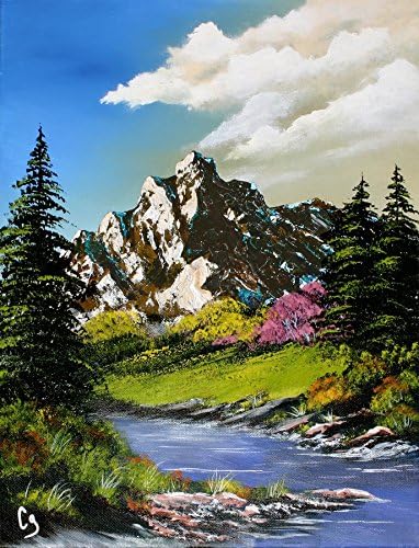 Vibrant Mountain and Stream 12x16" Acrylic Painting on Canvas