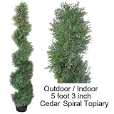 Artificial Outdoor Indoor Potted 5 foot 3 inch Cedar Spiral Topiary Tree Plant packed in peanuts