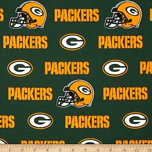 NFL Cotton Broadcloth Green Bay Packers White/Green/Yellow Fabric By The Yard