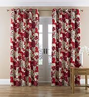 Modern Poppy Floral Eyelet Curtains