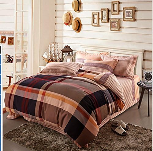 Andreannie ®Queen Size 3d Bedding Sets Fashion Classic Retro Stripes Soft Sanding Brushed Cotton Material 4pcs Set Duvet Cover Bed Sheet Pillowcase Without Comforter