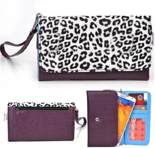 EXXIST® Metro Safari Series. Patent Leather Wallet / Clutch for Blackberry Z10 (Color: White Leopard / Purple) -ESMLMTL1