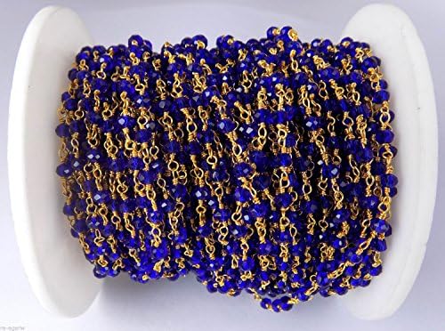 10 Feet Lapis Hydro Glass Seed Beads Rosary Style Beaded Chain 3-4mm Beads