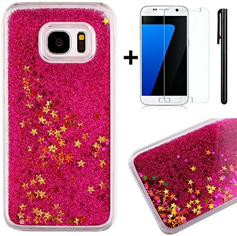 Galaxy S7 Case,Tebey [Liquid Flowing] Ultra Thin [Glitter] Bling Back Case Cover for S7,Hard Case Protective Shell Floating Sparkle Star Quicksand Case for Samsung Galaxy S7-Red