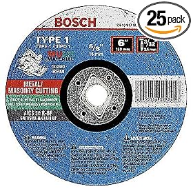 Bosch CC1M700 7-Inch by 1/8-Inch A24R-BF Grit Metal Cutting Abrasive Wheel with 5/8-Inch and Diamond Knockout Arbor, 25 Pack