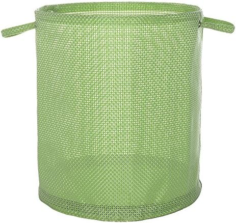 Lixin Teslin DIY Laundry Basket 15.7*13.7-inch, Medium Modern Household Essential Sturdy Round Folding Tote Drawstring Laundry Hamper with Rope Handle(Green)