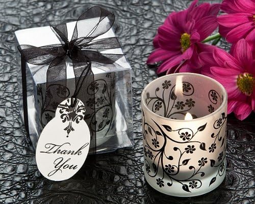 Frosted Elegance Black and White Glass Votive Candle Wedding Favor - Set of 8
