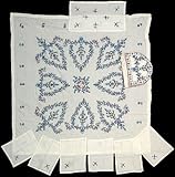 Nine Piece White Kashmiri Dinner Set with Blue and Lavender Ari Embroidery  ....