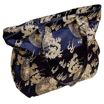 Indigenie Deep Chinese Blue Dragon Pattern Large Handbag Tote Travel Purse