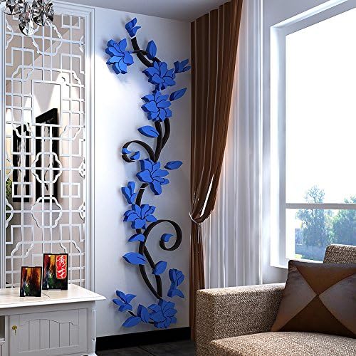 3D Flower Removable Vinyl Quote DIY Wall Sticker Decal Mural Home&amp;Room Decor (Blue)