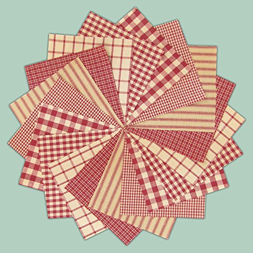 40 Rustic Red Charm Pack, 6 inch Precut Cotton Homespun Fabric Squares by Jubilee Creative Studio