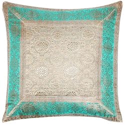 ShalinCraft Pillow Covers Decor Crafts India Gift Silk Fabric 16x16 inches (bcbr277)