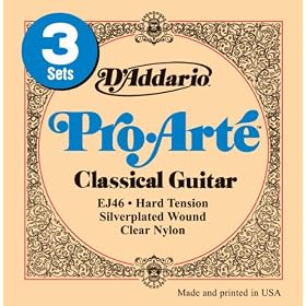 D'Addario EJ46 Pro-Arte Silver/Clear Hard Classical Guitar Strings (3-Pack)