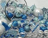 125-Piece Club Pack of Shatterproof Silver & Blue Christmas Ornaments