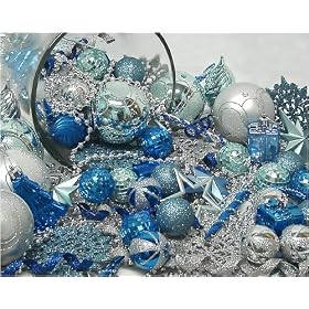 125-Piece Club Pack of Shatterproof Silver & Blue Christmas Ornaments