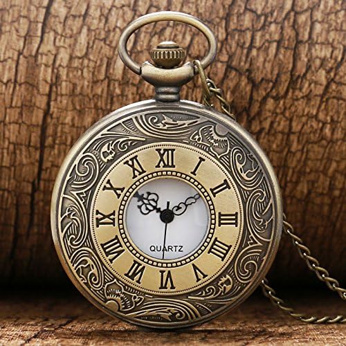 Inspire Jewelry Antique Vintage Retro Bronze Rome Number Quartz Pocket Watch Chain Men Women Necklace P08