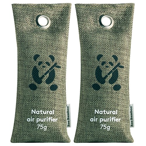 Bamboo Charcoal Air Purifiers by ZooBamboo - Fragrance Free Odor Eliminator Freshener and Dehumidifier for Smokers Smell and Allergies - BEST quality Car Home Sport and Pet Accessories! (2x75g Green)