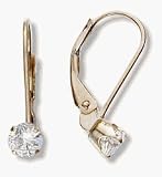 April 10 Karat Yellow Gold 4mm Cubic Zirconia Leverback Gem Earrings