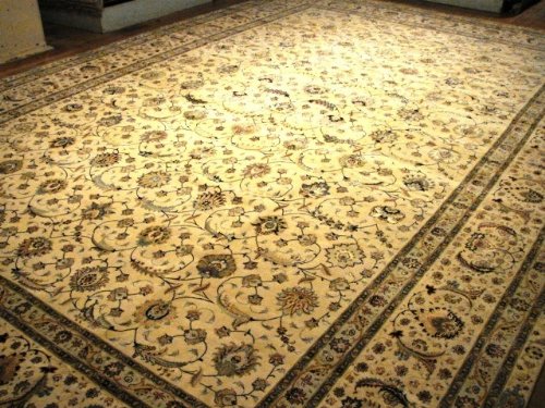 13'1 x 19'5 Beige Persian Hand Knotted Wool Tabriz 