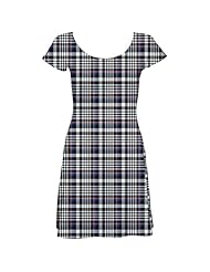 Stretchy Polyester/Spandex Short Sleeves Plaid Print Skater Dress 