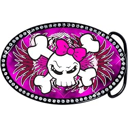 Austrian Crystal Lady Skull and Crossbones Belt Buckle