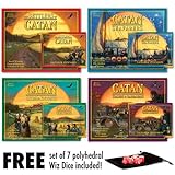 The Settlers of Catan, Seafarers, Cities and Knights, Traders and Barbarians plus all 4 extension expansion with Free Set of Wiz Dice and Pouch