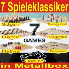 Spiele Set 7 Klassiker Spielesammlung Metallbox Holz