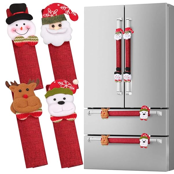 D Fantix Refrigerator Door Handle Covers Set Of 8 Santa Snowman