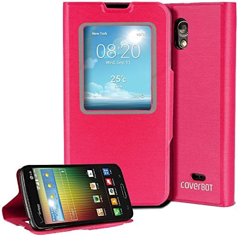 CoverBot LG Lucid 3 (VS876) Flip Wallet Case with Stand HOT PINK. Slim Style with Quick Smart Window and Folio Flip Cover