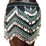 Belly Dance Coin Hip Scarf, ZigZag Rectangle, Velvet Fashion Colors Available