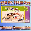 130 Piece Wooden Roundhouse Train Set. Compatible with Thomas the Tank Engine Train and Brio.