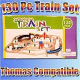 130 Piece Wooden Roundhouse Train Set. Compatible with Thomas the Tank Engine Train and Brio.