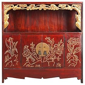 Handmade Asian Furniture - 30 Chinese Curio Display Cabinet Carved Gold Trim and Redwood... by AsiaEXP