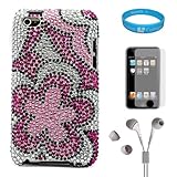 Premium 2 Piece Pink Flower Rhinestone Design Hardshell Protective Case For Apple iPOD Touch 4th Generation + Clear Screen Protector + Includes Hi-Fi Noise Reducing Ear Buds + Wisdom Courage Wristband Premium 2 Piece Pink Flower Rhinestone Design Hardshell Protective Case For Apple iPOD Touch 4th Generation + Clear Screen Protector + Includes Hi-Fi Noise Reducing Ear Buds + Wisdom Courage Wristband