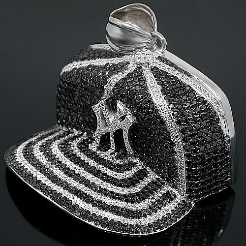 10K White Gold Mens Custom Diamond Baseball Hat