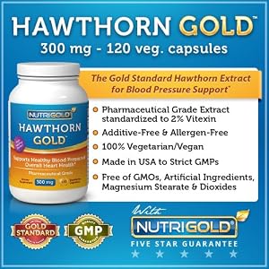 Nutrigold Hawthorn Gold (European Pharma Grade) (Clinically-proven), 300 mg, 120 veg. capsules