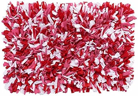 Celebrate Valentine Red White & Pink Rag Accent Bath Rug Loopy Shag Mat 20x30